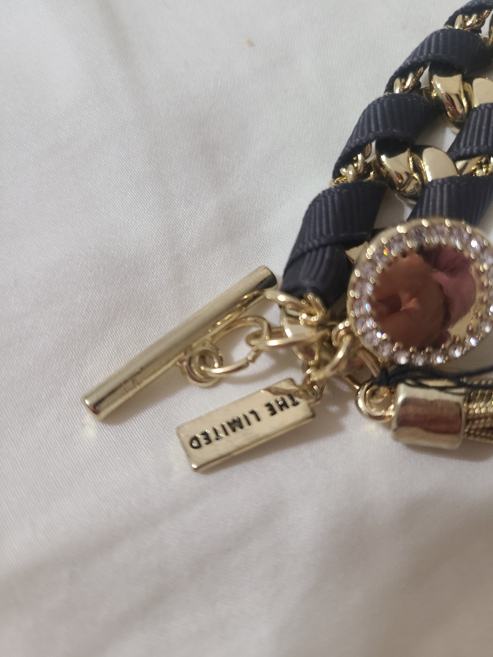 The Limited-Braided Ribbon & Chain Bracelet in Grey and Gold - Picture 7 of 7